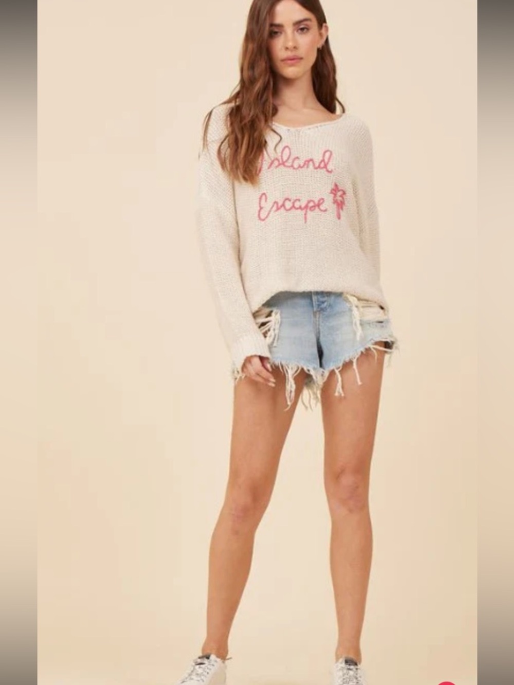 Vintage Havana Cream 'Island Escape' Knit Sweater with Pink embroidered Script - Picture 2 of 7